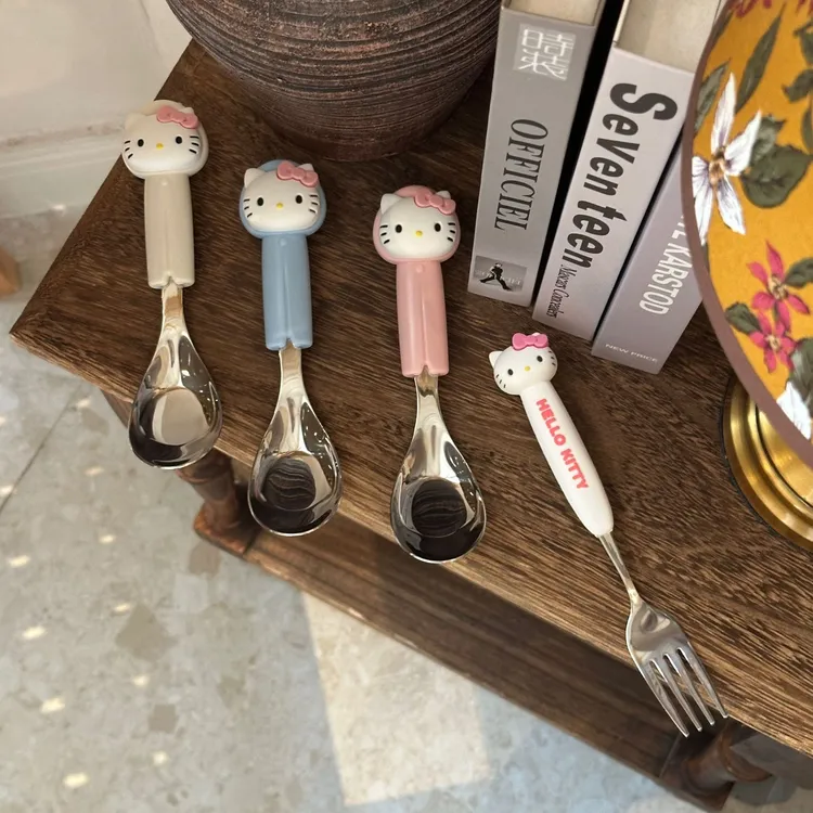 三丽鸥正版kitty勺叉餐具304不锈钢卡通少女心家用便携吃饭勺