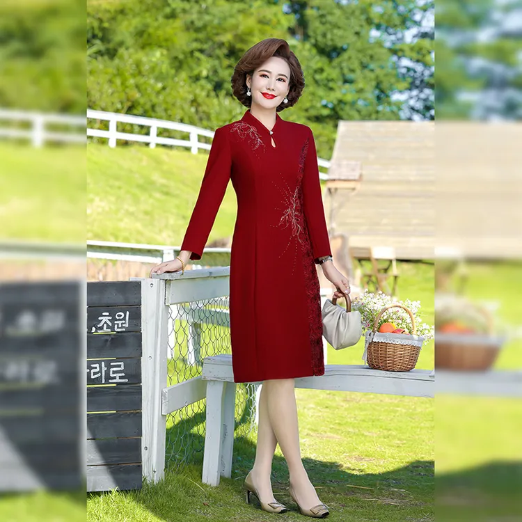 春秋办婚礼喜婆婆气质高档刺绣婚宴礼服旗袍喜庆妈妈装喜服连衣裙