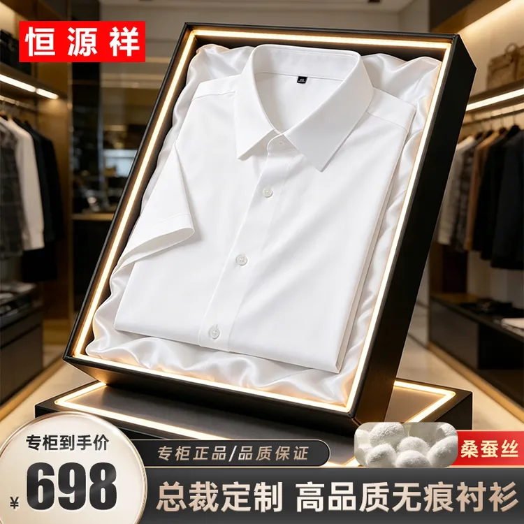 恒源祥【轻奢桑蚕丝+莫代尔】凉感短袖衬衫轻薄透气无痕易打理衬衣商品图