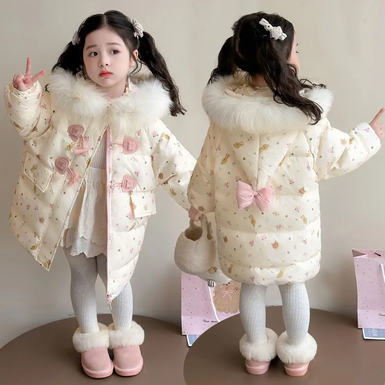女童冬季羽绒服轻薄保暖2025新款洋气儿童冬装女宝宝白鸭绒外套潮