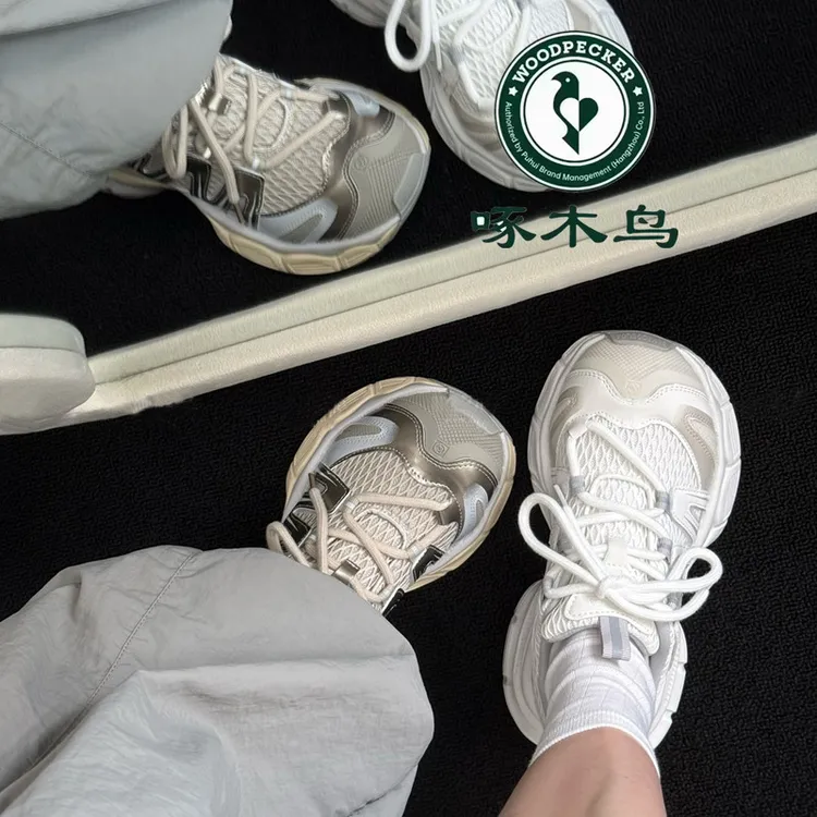 啄木鸟超正圆头老爹鞋女卡皮巴拉厚底轻跑网面透气休闲运动鞋女