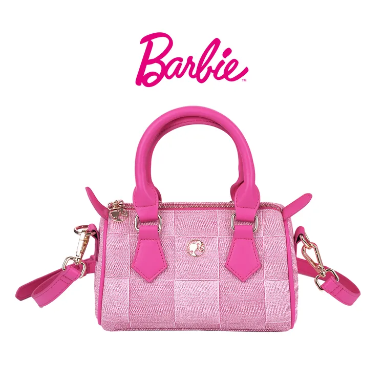【Barbie芭比官方正品】经典棋盘格波士顿牛仔包百搭单肩包