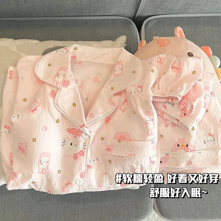 女童卡通睡衣春秋季可爱柔软云朵棉儿童家居服开衫中大童洋气套装商品图