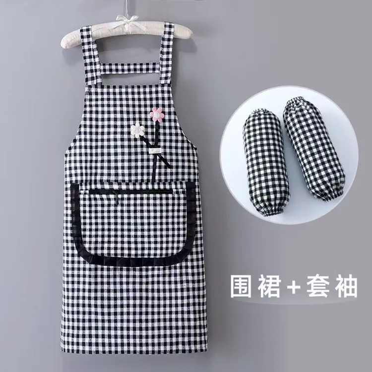时尚洋气棉布围裙套袖厨房家用透气拉链兜防污耐脏围裙厨房专用