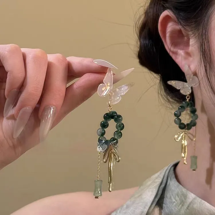 烟雨江南~新中式蝴蝶耳环串珠耳饰小众高级感旗袍耳钉首饰配饰品