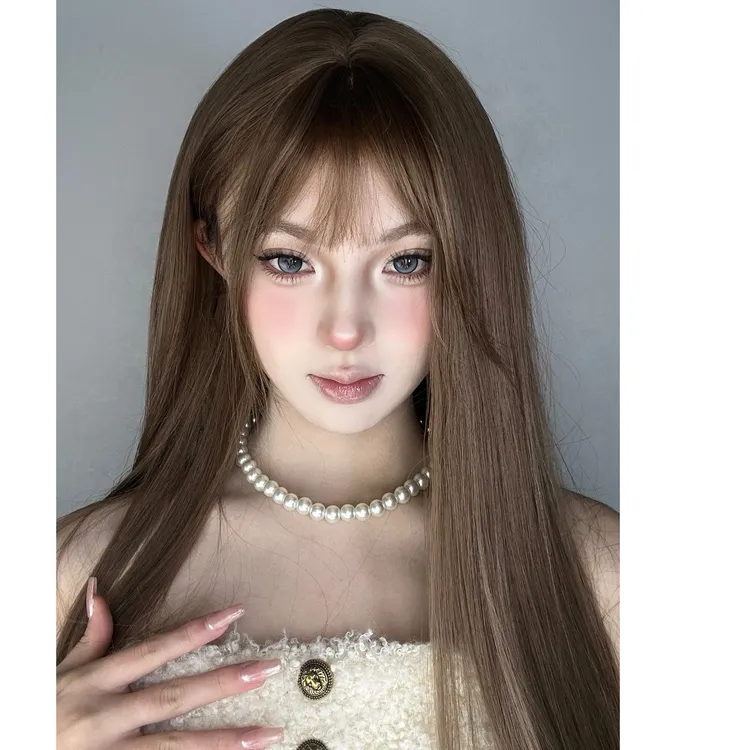 美宿【日韩贝贝】假发女款纯欲显白直发蜜茶亚麻假发女款全头套