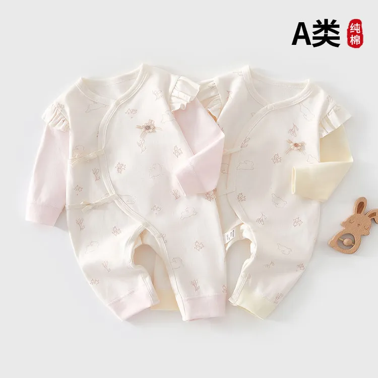 新生婴幼儿连体衣长袖纯棉a类春秋装宝宝可爱无骨满印蝴蝶衣爬服