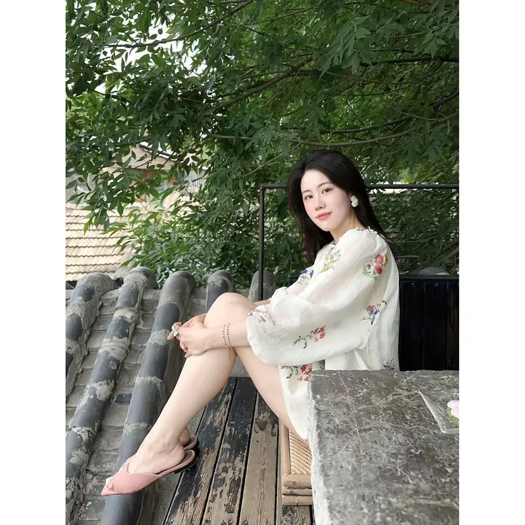 新中式碎花长袖防晒衬衫套装女慵懒宽松高级感上衣短裤两件套夏季