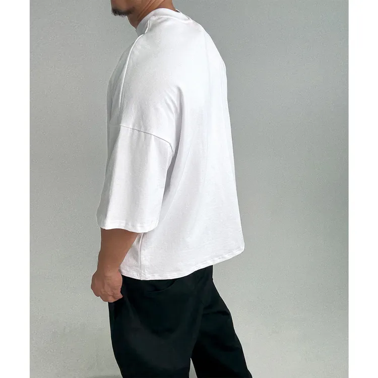 又潮又显壮!时髦A字下宽剪裁280g重磅棉小领口宽松短袖T恤肌肉男