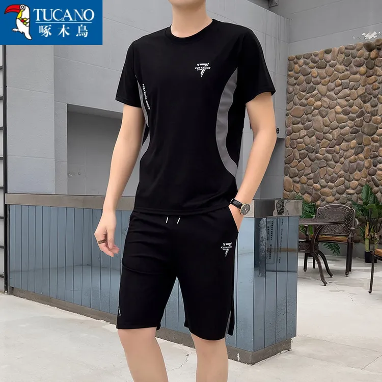 TUCANO啄木鸟2025夏季休闲运动套装时尚冰丝短袖短裤两件套男士休