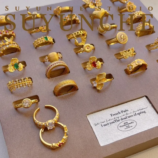 铜合金合成锆石戒指 Suyunche2377时尚复古宫廷风戒指多款可选