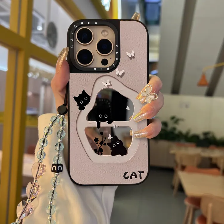 窗户梅花猫适用情侣苹果17promax手机壳iPhone16镜面涂鸦13卡通14