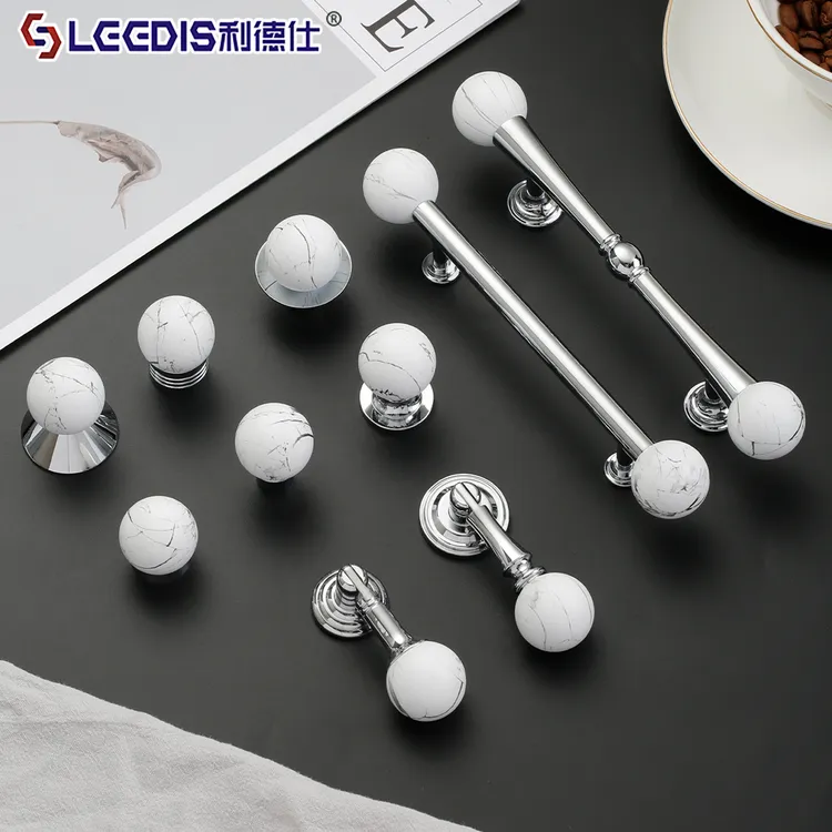 利德仕黄铜大理石拉手轻奢北欧风格水墨白色家具柜门抽屉拉手黄铜