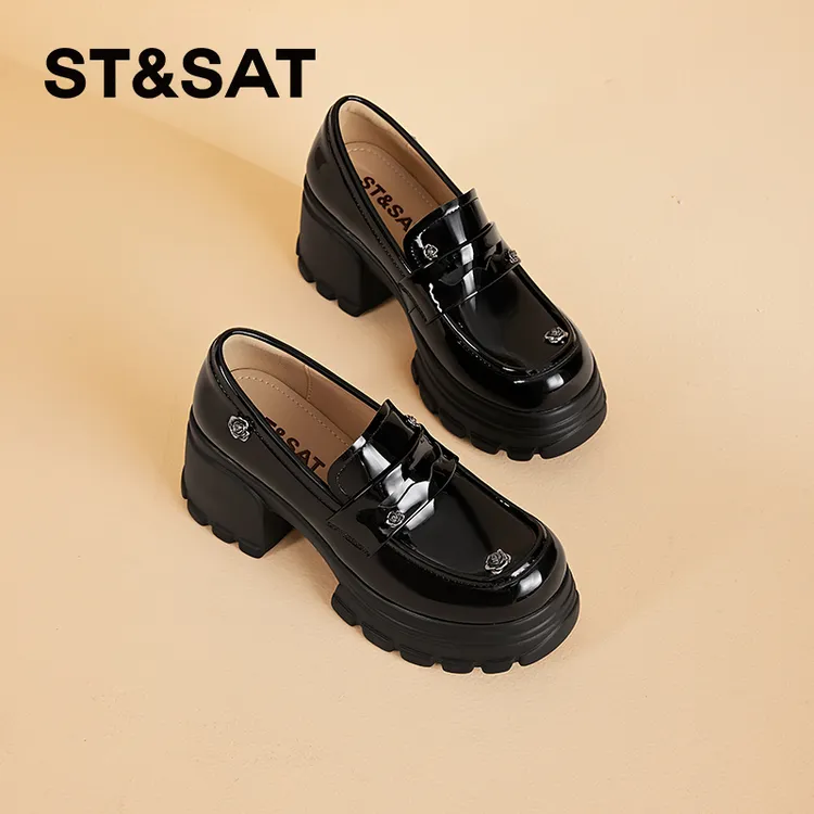 星期六黑色乐福鞋女款2025秋季新款英伦风粗跟小皮鞋厚底百搭单鞋