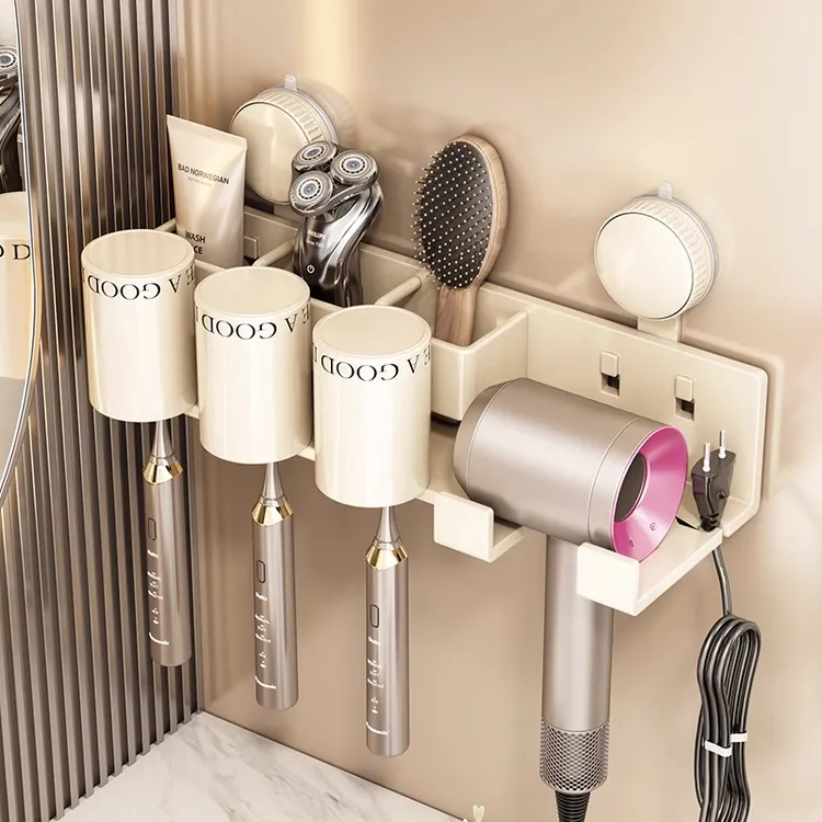 吸盘牙刷置物架壁挂式免打孔卫生间吹风机支架牙膏牙刷漱口杯架子