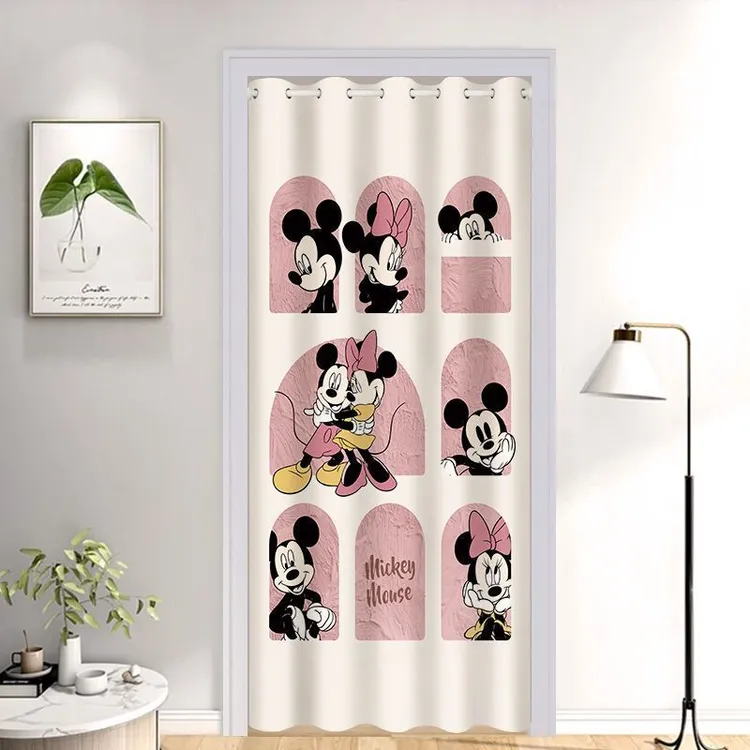 米奇遮挡帘免打孔卧室挡风隔断帘厨房遮挡防空调隔冷气加厚帘子