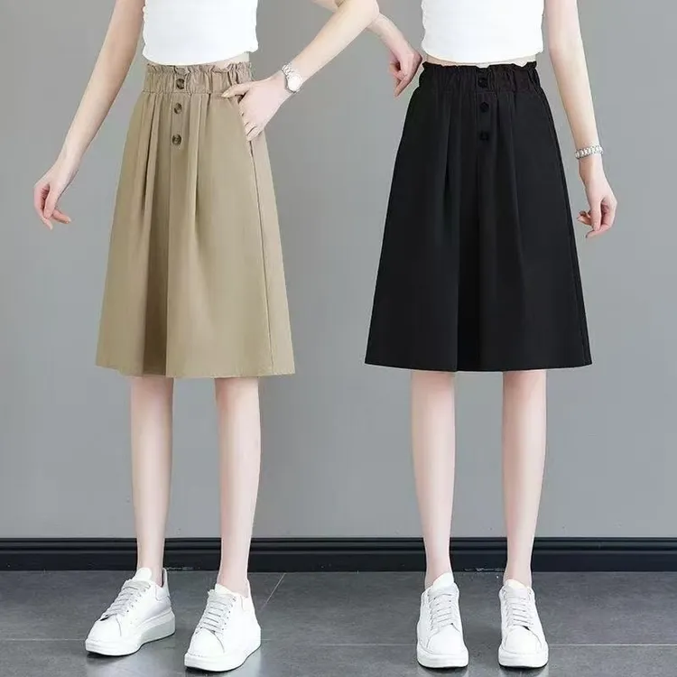 胖妹妹冰丝裙裤女2026夏季薄款高腰宽松显瘦垂感百搭六分阔腿裤女商品图