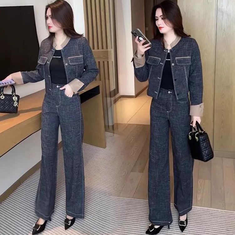 减龄套装女2025春新款气质显瘦洋气一整套穿搭短外套阔腿裤两件套