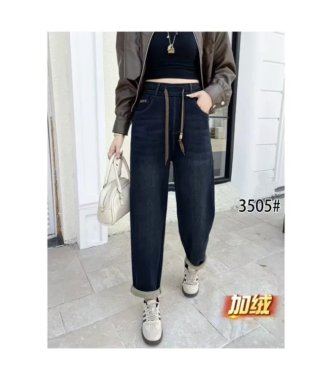 木禾家-（加绒老爹裤）秋冬加绒款高腰休闲极简风水洗牛仔裤 3505