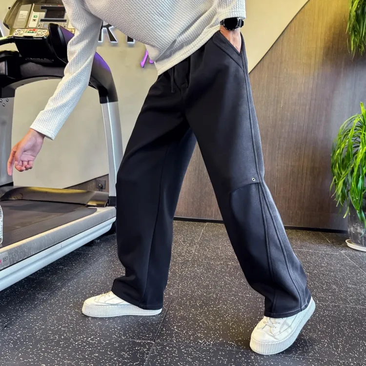 渐变色褶皱弯刀卫裤男士春秋款直筒宽松运动裤推荐男生休闲长裤子