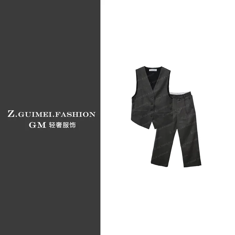 【肆姐高定】时尚百搭无袖拼接马甲套装XY531