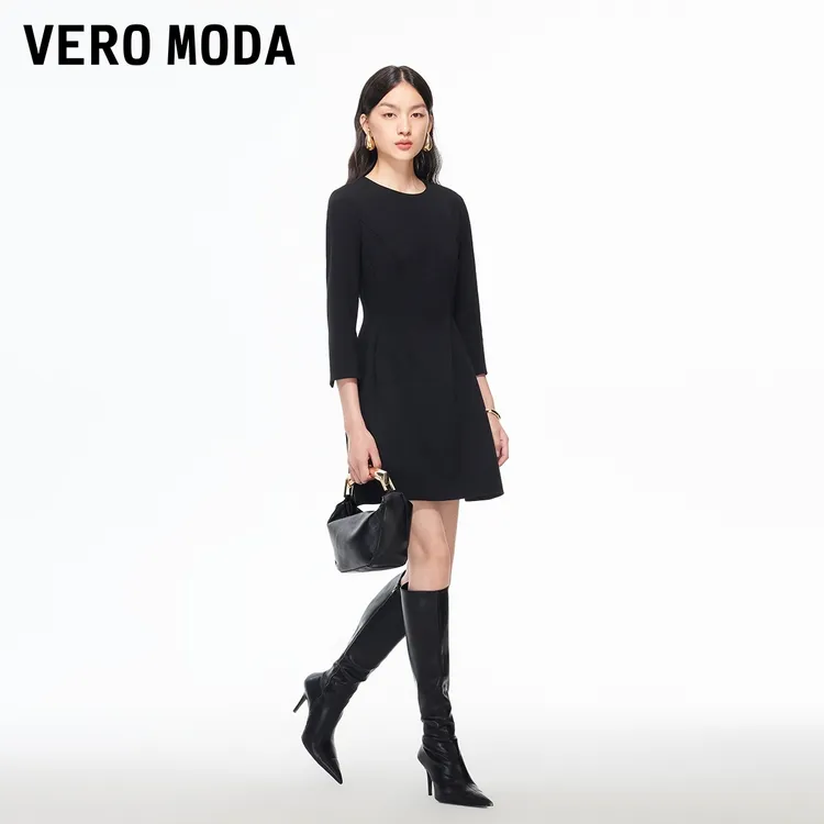 Vero Moda连衣裙2025冬季新款女纯色收腰修身显瘦A摆高级感女装