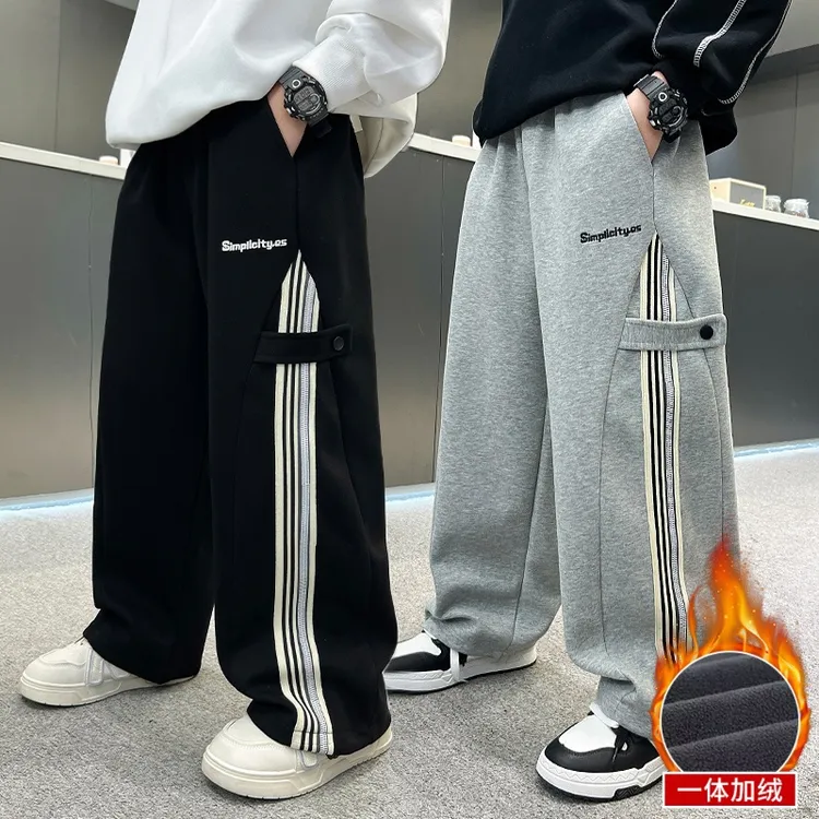 秋冬款男童加绒裤子一体绒儿童卫裤中大童6-12岁15岁潮款痞帅潮酷