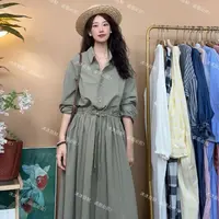 【沐沐自制】X655出KOU*高棉感*翻领抽绳*  复古文艺宽松显瘦连衣裙