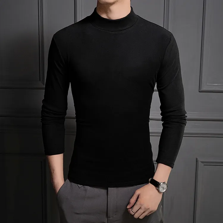 秋冬季半高领双面绒男女款修身上衣内搭加厚保暖打底衫男长袖t恤