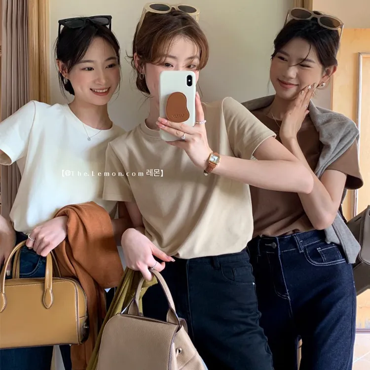 圆领女士短袖百搭洋气韩系纯色t恤短袖上衣t恤女款2025新款爆款