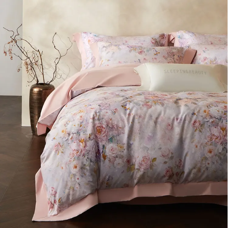 林小花【绮梦】-轻奢保暖柔软全棉磨毛床上用品四件套床盖印花床单