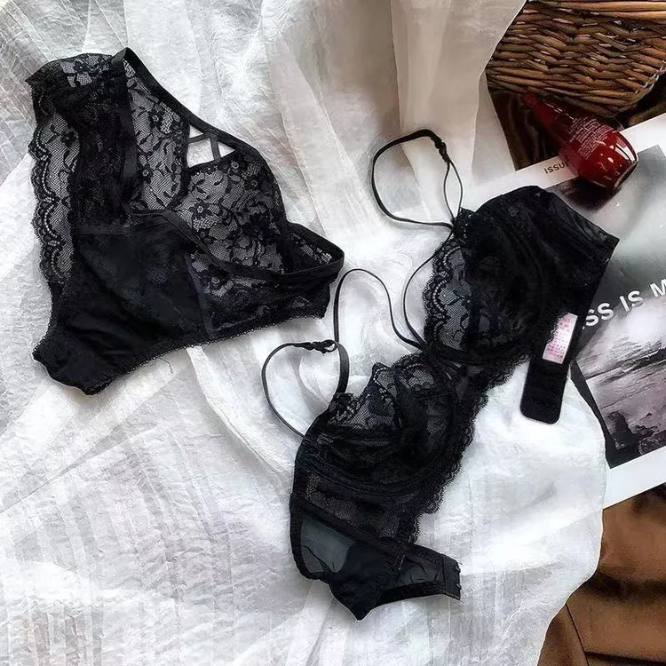 法式纯欲聚拢超薄款蕾丝文胸透视内衣