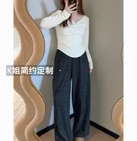 GTNER“KK定制”早秋新款休闲格子裤秋季高腰显瘦宽松直筒裤D2044