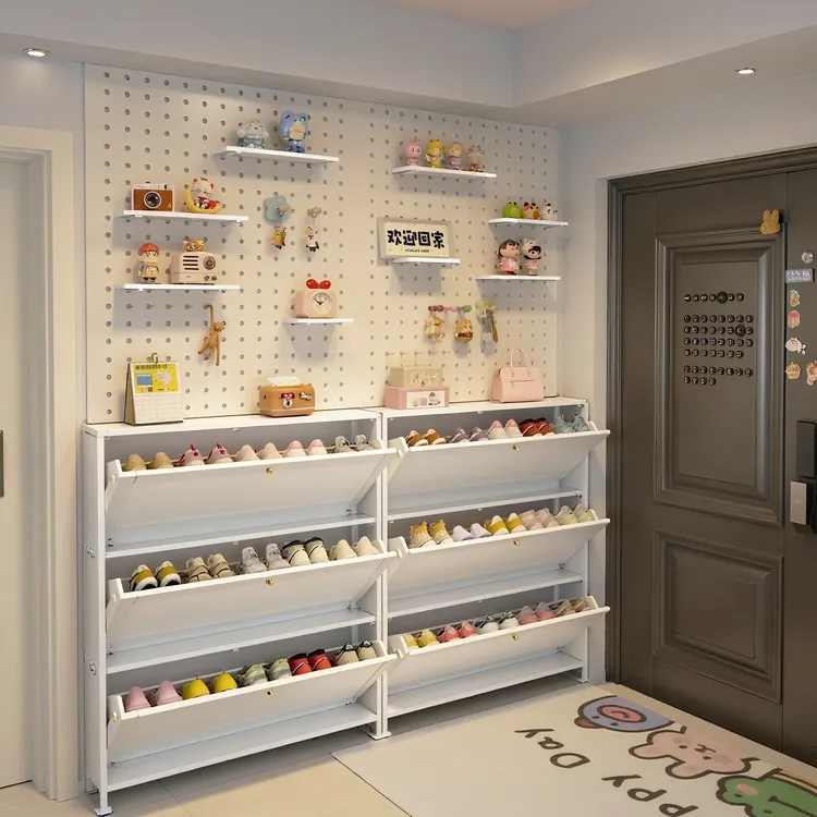 超薄翻斗式鞋柜钢制入户玄关柜壁挂落地一体大容量小型储物收纳架