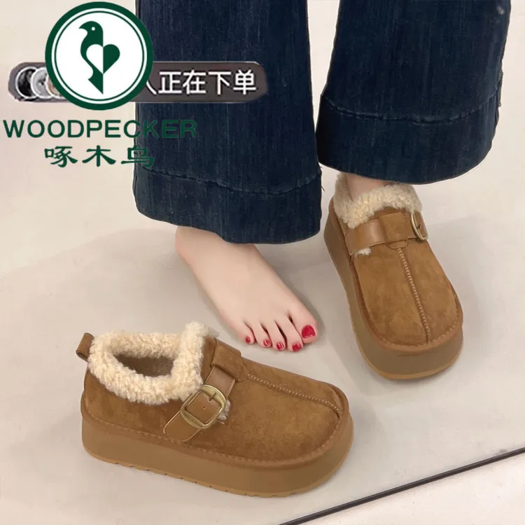 啄木鸟厚底增高加绒保暖勃肯鞋毛毛女鞋子2025新款冬季雪地靴棉鞋