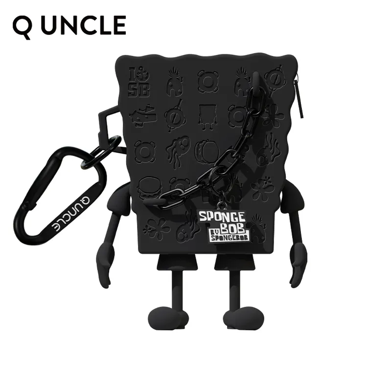Q UNCLE/Q版大叔海绵宝宝黑金系列耳机包潮玩零钱包休闲硅胶潮品
