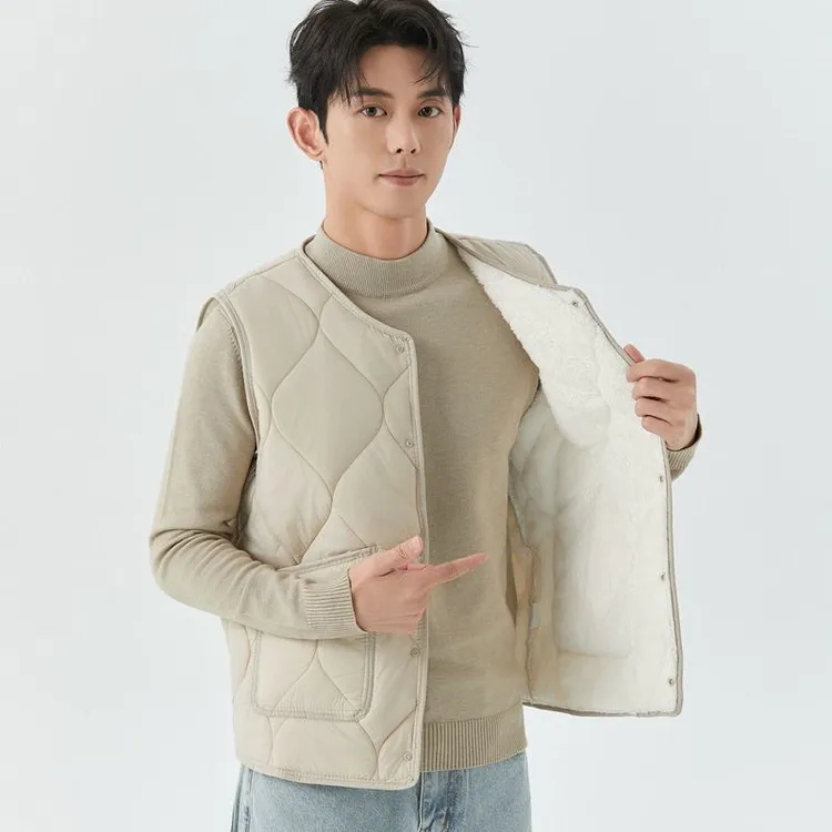 秋冬季加绒加厚羊羔绒丝棉马甲男保暖内胆坎肩背心打底内穿棉袄