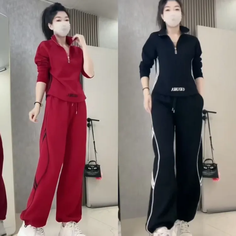 春秋季大码女装休闲套装200斤微胖mm宽松显瘦洋气百搭运动两件套