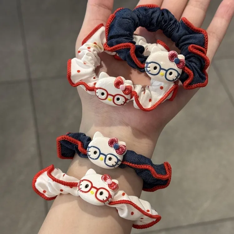 可爱眼镜KT发圈甜美少女心发绳马尾高弹力扎头皮筋小肠情侣发饰