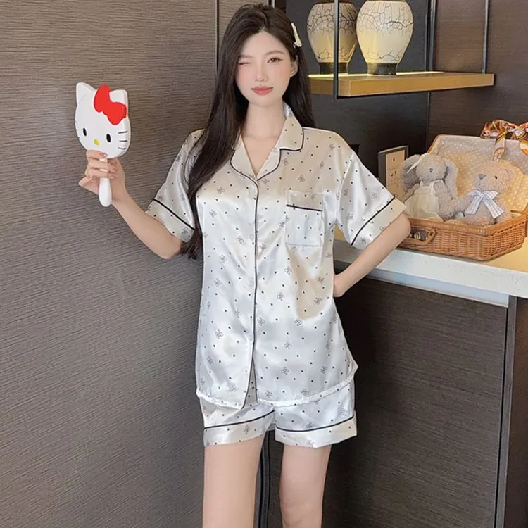 本初睡衣女2025新款夏季短袖短裤高级感家居服夏天女士仿真丝套装