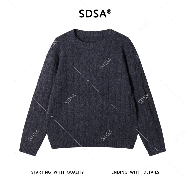 SDSA男士秋冬新款痞帅男装时尚纯色纽花圆领针织衫百搭休闲毛衣