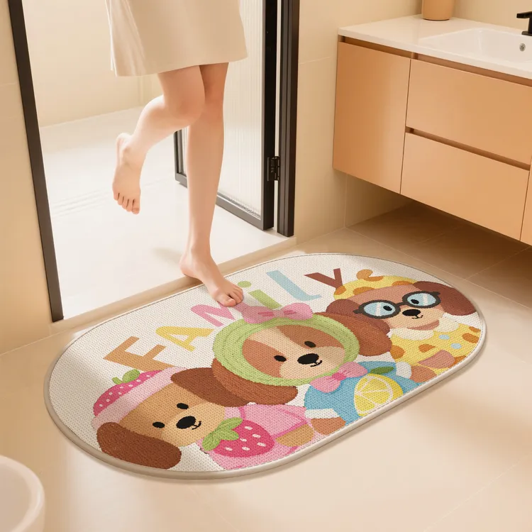 亚麻编织浴室地垫吸水防滑速干家用卧室耐脏脚垫子卫生间厕所地毯