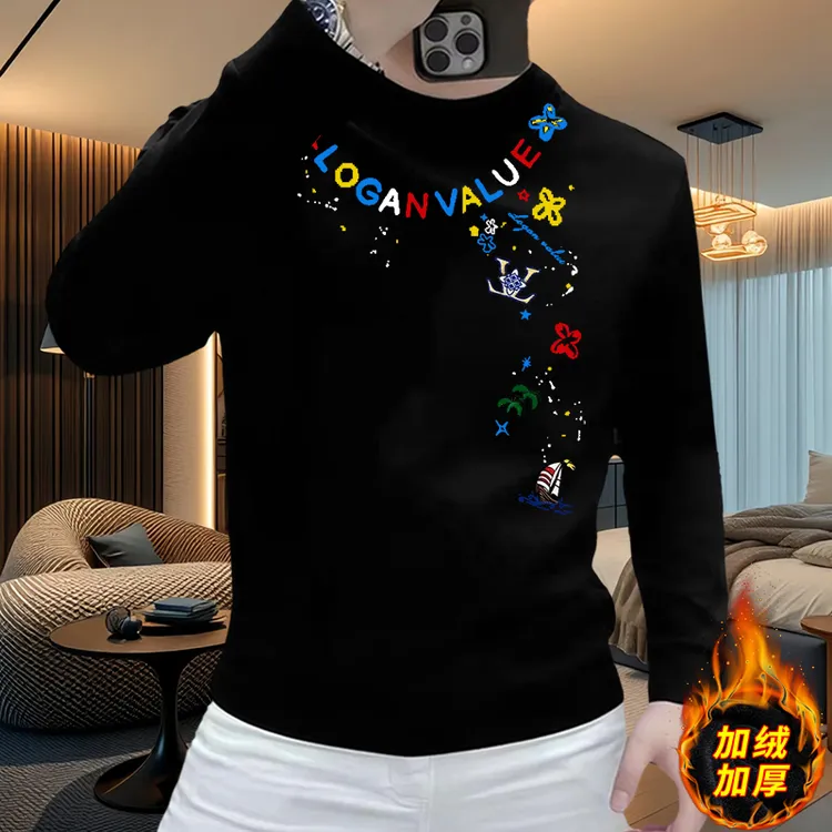 男士新款休闲装2025秋冬新款保暖加绒加厚卫衣男士打底衫圆领时尚