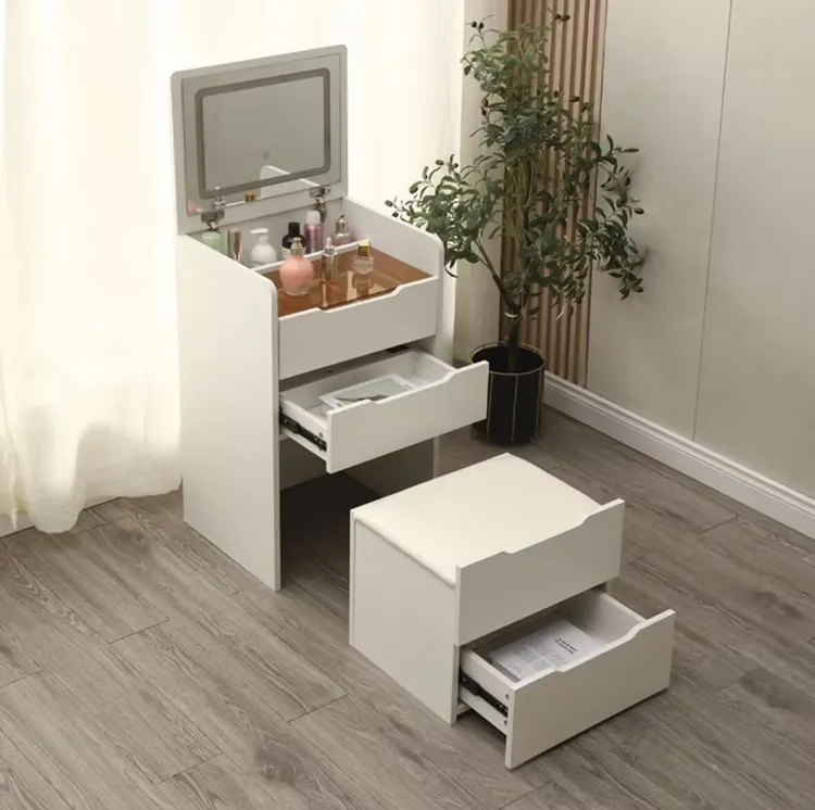 简约现代收纳柜梳妆台小型化妆桌卧室多功能化妆台床头柜一体新款