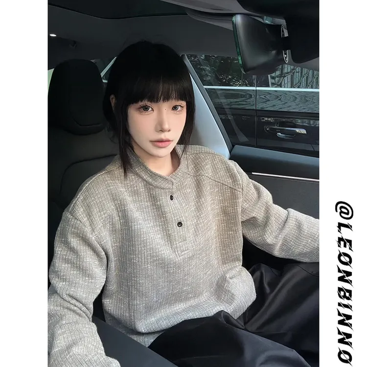 老钱风亨利领正肩卫衣男秋冬季美式解构拼接设计感长袖T恤打底衫