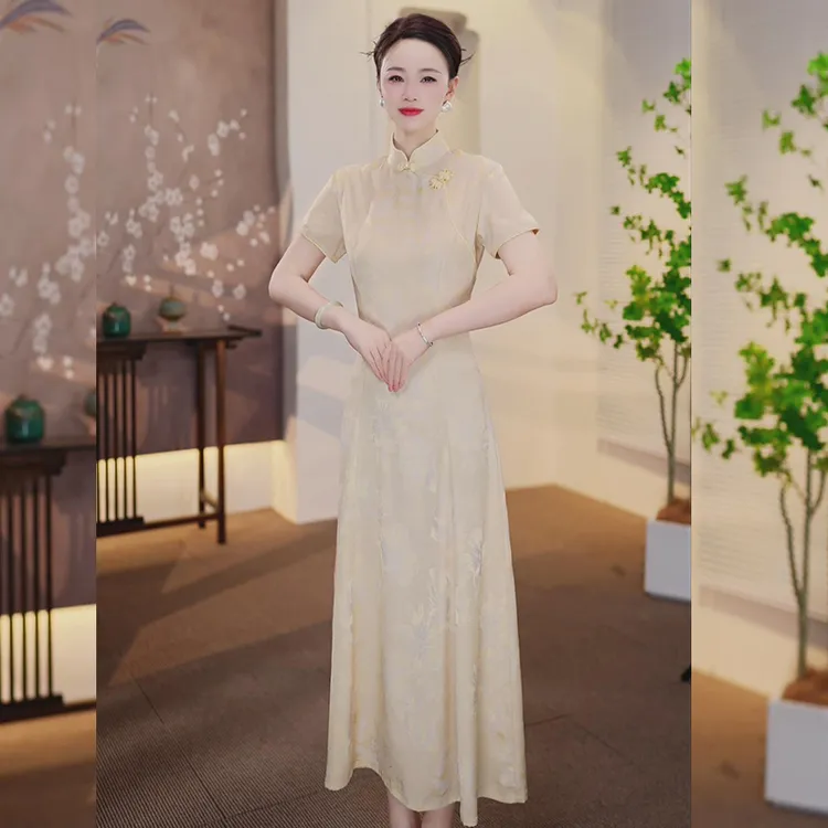 【JUAN03】2025春夏新款高端提花复古奥黛中国风年轻款旗袍满庭芳华