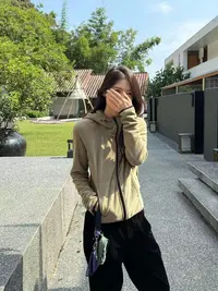 温柔瑶-Ersan冬季新款#立领连帽德绒卫衣外套#2673