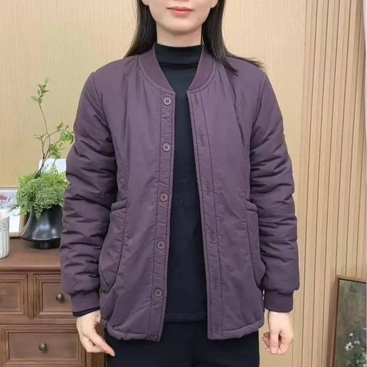 冬季新款（加绒加厚）纯色显瘦棒球服休闲气质中年妈妈装保暖外套
