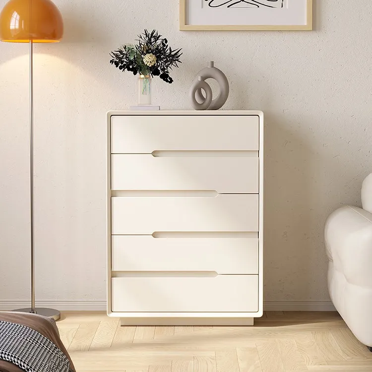 全实木五斗柜皮质奶油风客厅卧室床头储物柜极简整装收纳柜免安装