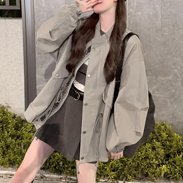 英伦风复古收腰风衣外套女2025春秋新款大衣宽松休闲显瘦开衫上衣